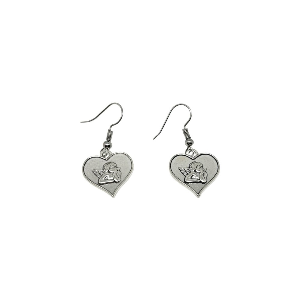 Silver Heart Angel Earrings